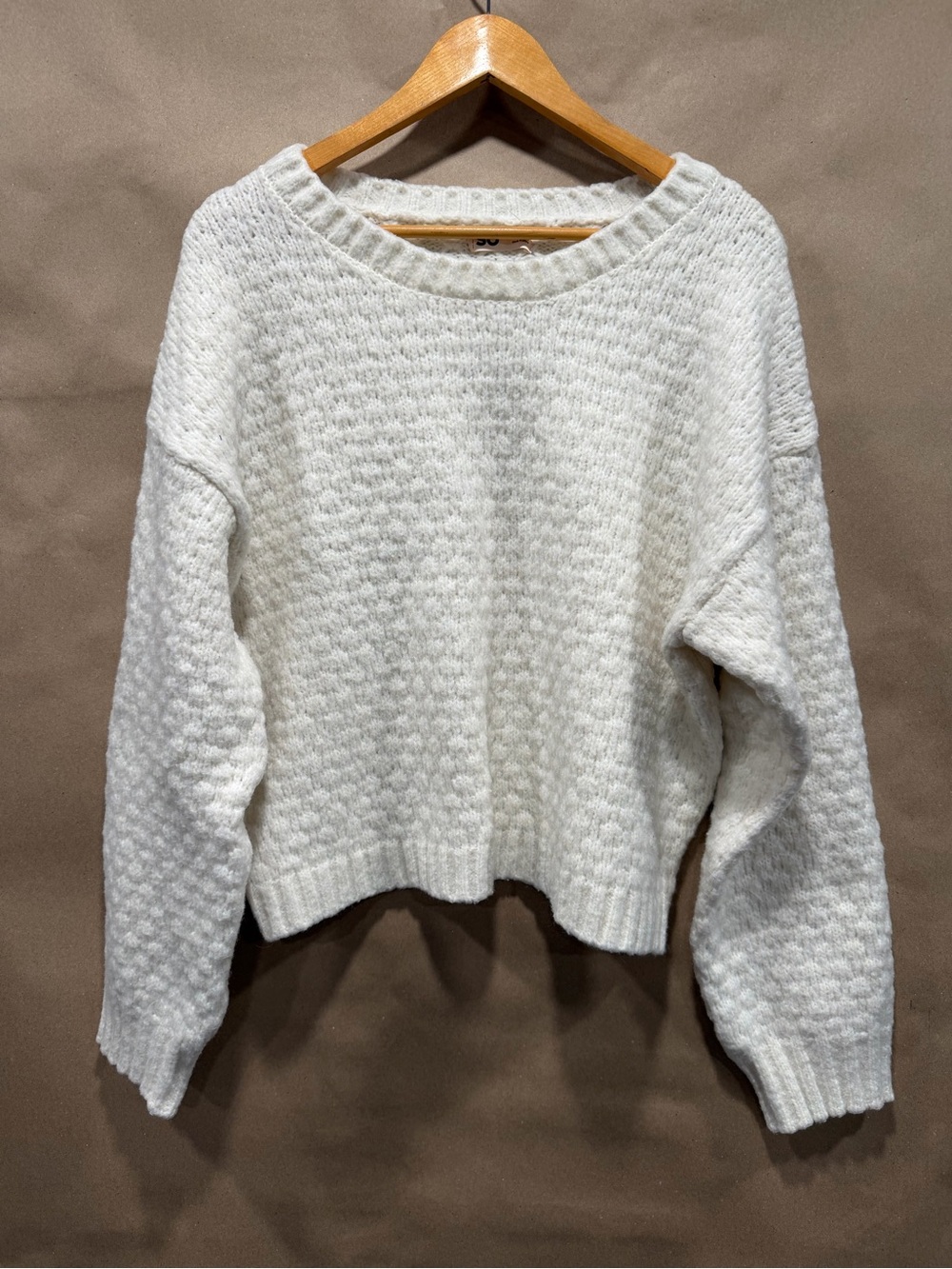 SO Cream Textured Crewneck Sweater
